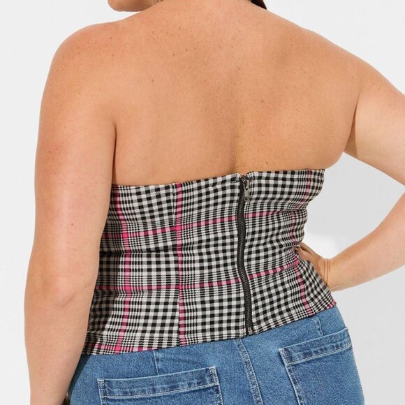 NWT Torrid 0X Ponte Sweetheart Tube Top Parker Plaid - Picture 2 of 3